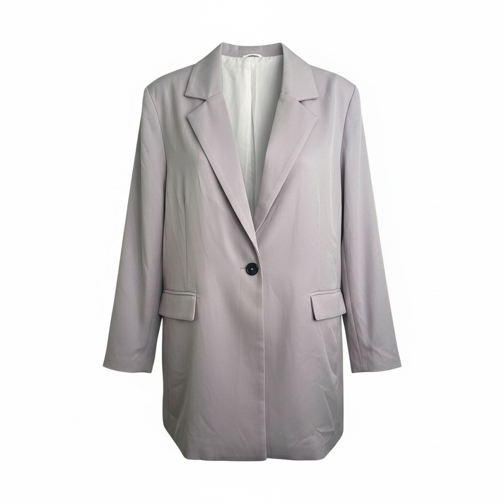 Womens Plus Size 4XL Gray Oversized Blazer Long Sleeve Button Front Pockets‎